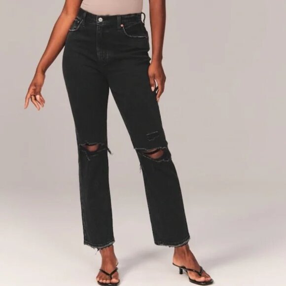 Abercrombie & Fitch Ultra High Rise straight Curve Love ankle black 27 4 XSHORT - Picture 1 of 8